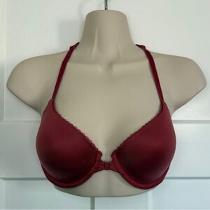 Victoria's Secret Body By Victoria Racerback Demi Bra 32D Red Floral Lace Back